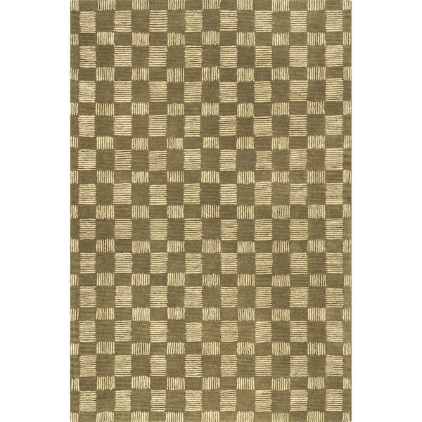 RUGS USA Quince Checkered Wool Olive 3 ft. x 5 ft. Indoor/Outdoor Patio Area Rug
