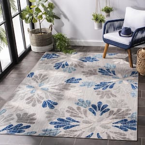 Cabana Gray/Blue Doormat 3 ft. x 5 ft. Geometric Floral Indoor/Outdoor Patio Area Rug