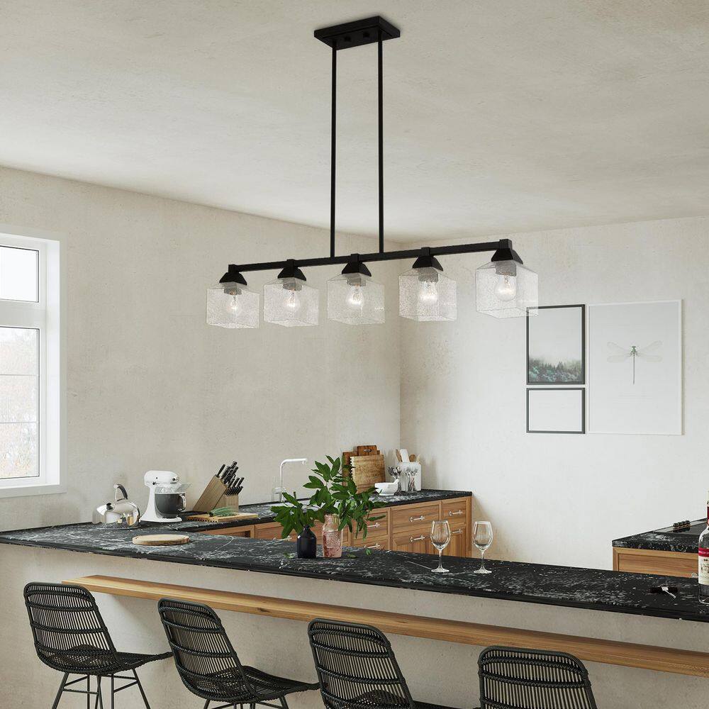 Aragon 5-Light Linear Chandelier in Black with Clear Seeded Glass