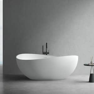 63 in. x 38.5 in. Wave Stone Resin Solid Surface Flatbottom Freestanding Soaking Bathtub in Matte White