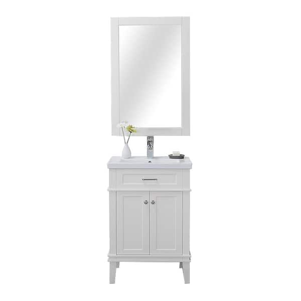 null Lancaster 24 in. W x 18.25 in. D x 34.75 in. H Vanity in White with Porcelain Top in White with White Basin