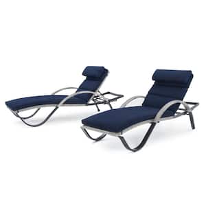 Cannes Wicker Outdoor Chaise Lounge with Sunbrella Navy Blue Cushions (2-Pack)