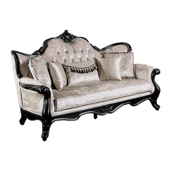 Paulo 84.5 in. Round Arm Fabric Rectangle Sofa in. Black and Off White