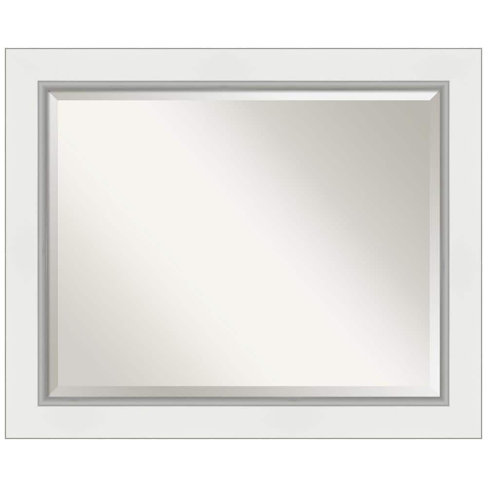 Elegant Silver and White Rectangular Beveled Bathroom Mirror