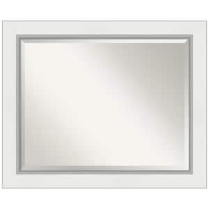 Medium Rectangle Satin Silver MetallicWhite Beveled Glass Modern Mirror (27.25 in. H x 33.25 in. W)