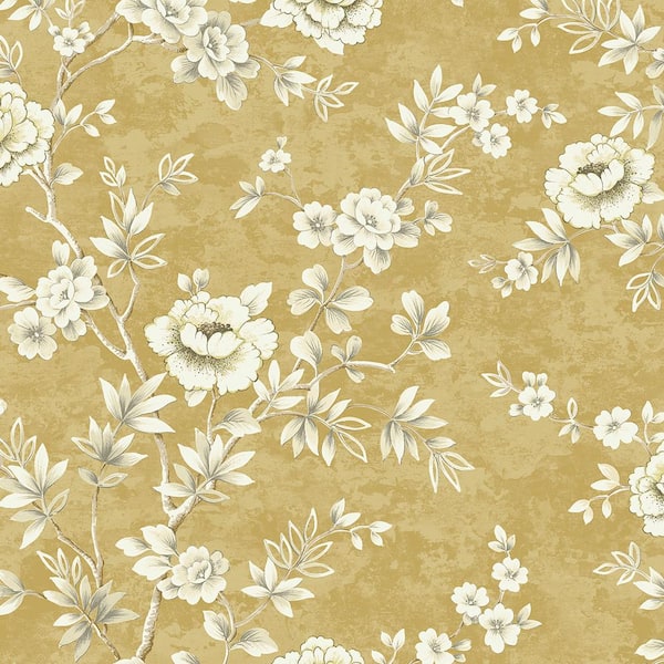 Seabrook Designs 60.75 sq. ft. Metallic Gold Bissette Floral Trail Unpasted Paper Wallpaper Roll