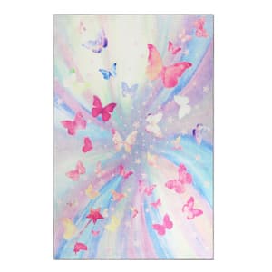 Chasing Butterflies Magenta 5 ft. x 7 ft. 6 in. Colorful Kids Power Loomed Non-Slip Indoor Area Rug