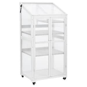 31.5 in. W x 22.4 in. D x 62 in. H White Wood Portable Greenhouse with Wheels and Adjustable Shelves