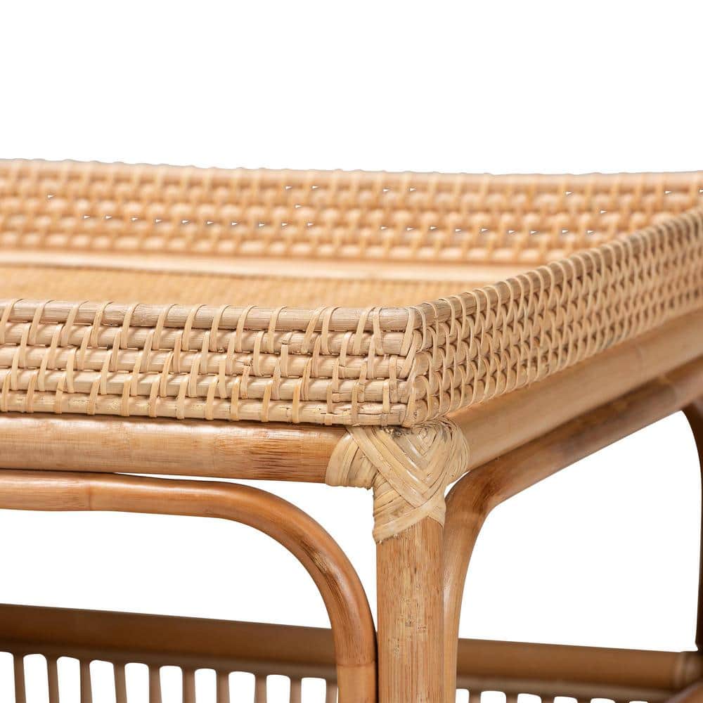 Lombok Natural Rattan Rectangular Coffee Table with Shelf
