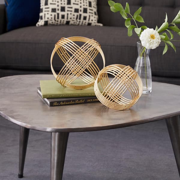 Litton Lane Gold Metal Geometric Sculpture (Set of 2)