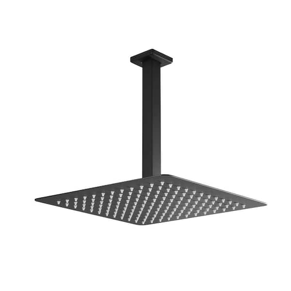 Flynama 1-Spray Patterns Stainless Steel 1.8 GPM 12 in. Ceiling Mount Rain Fixed Shower Head in Matte Black