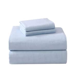 LA Solid 4-Piece Blue Cotton Queen Sheet Set