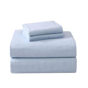 LA Solid 4-Piece Blue Cotton King Sheet Set