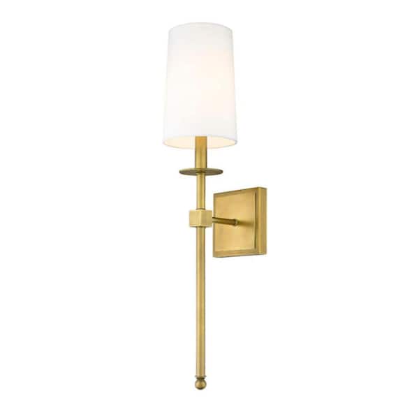 Unbranded 1-Light Rubbed Brass Wall Sconce with White Fabric Shade