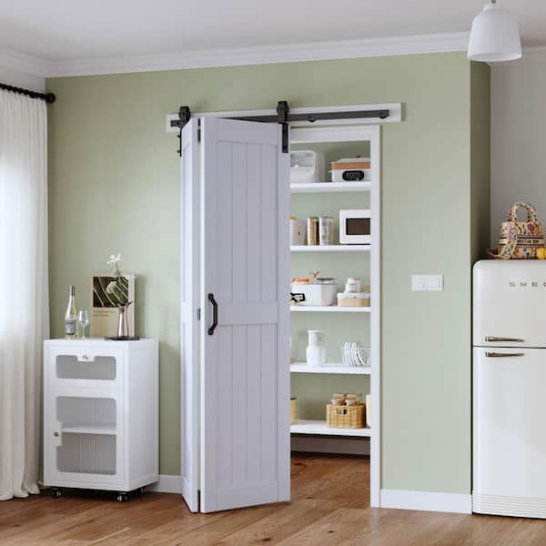 48 in. x 84 in. Solid Core White Finished MDF Wood Bi-fold Door with Hardware Kit