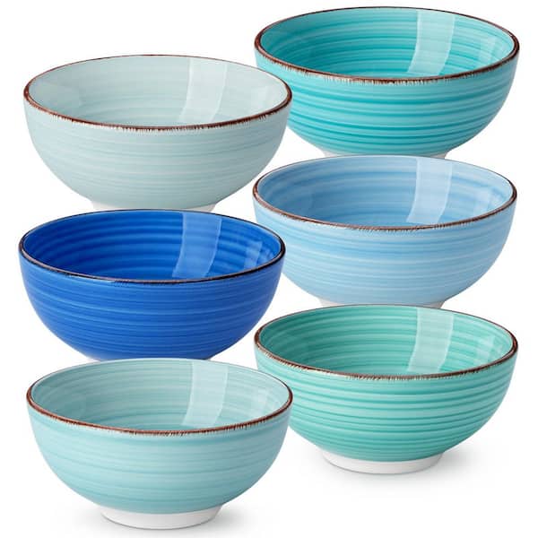 MALACASA 12 fl. oz. Multi-Blue Porcelain Cereal Bowl Pasta Bowl Soup Bowl Rice Bowl (Set of 6)