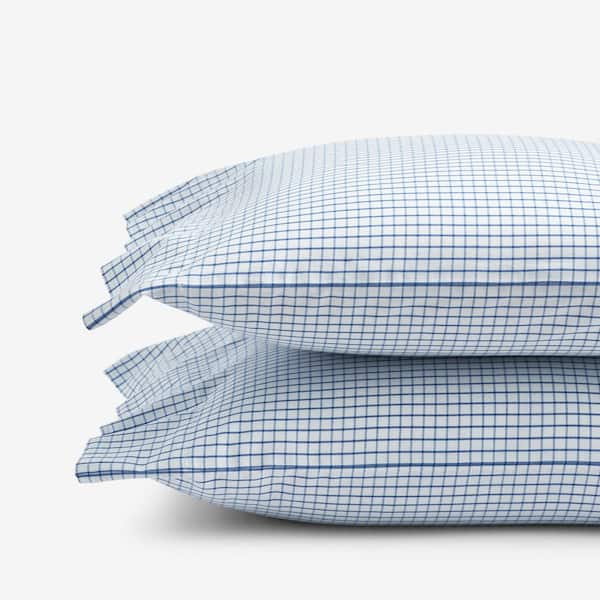 The Company Store Company Organic Cotton Grayson Windowpane Yarn-Dyed Blue Multi Cotton Percale Standard Pillowcase (Set of 2)