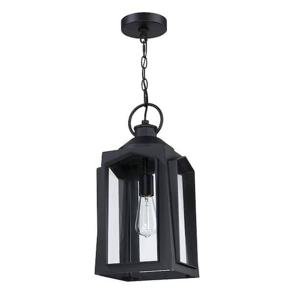 Hukoro 1-Light Matte Black Outdoor Pendant Light with Clear Glass Shade