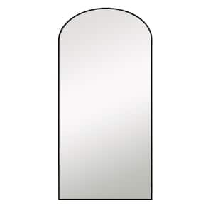 Black 31 in. W x 71 in. H Frame Right Angle Arch-Shaped Engraved Aluminum Alloy Thin Full-length Mirror