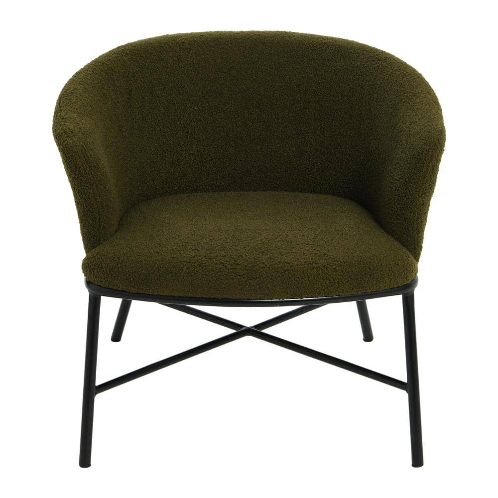 Dark Green Boucle Upholstered Accent Chair with Metal Frame