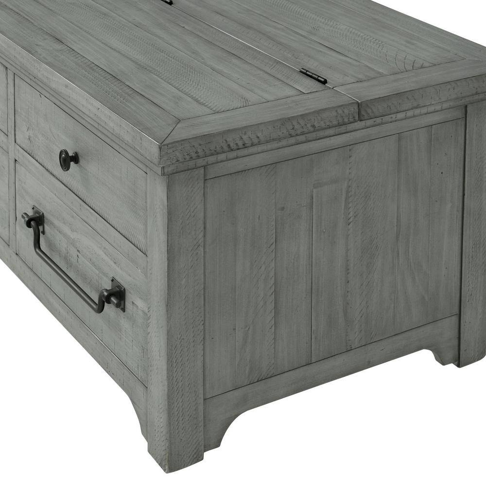 Dove Grey Solid Pine Lift-Top Trunk Coffee Table with Storage
