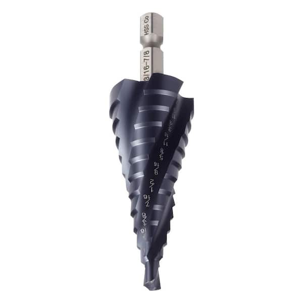 Step Drill Bit 3/16-7/8 in. 1/4 in. Hex Shank, TiAlN Cobalt HSS, 4-Flute for Metal, Steel, Aluminum, Wood (1-Piece)