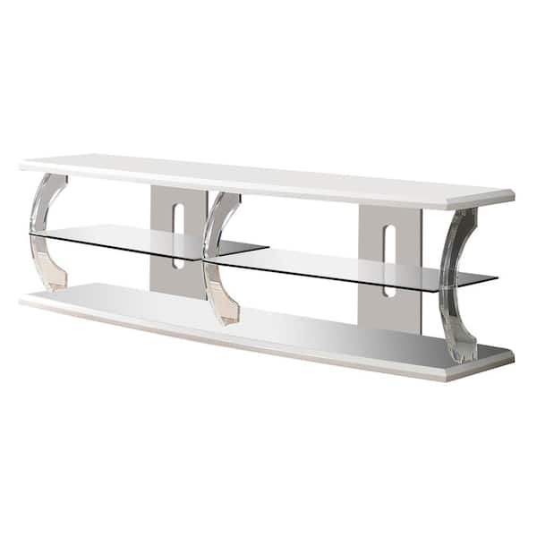 William's Home Furnishing Ernst 18 in. White and Clear Plastic TV Stand 60 in.