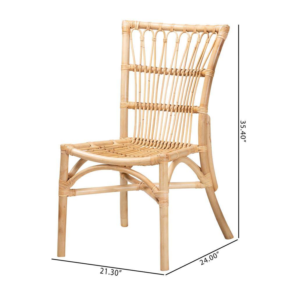 Natural Brown Rattan Cane Low Back Side Chair