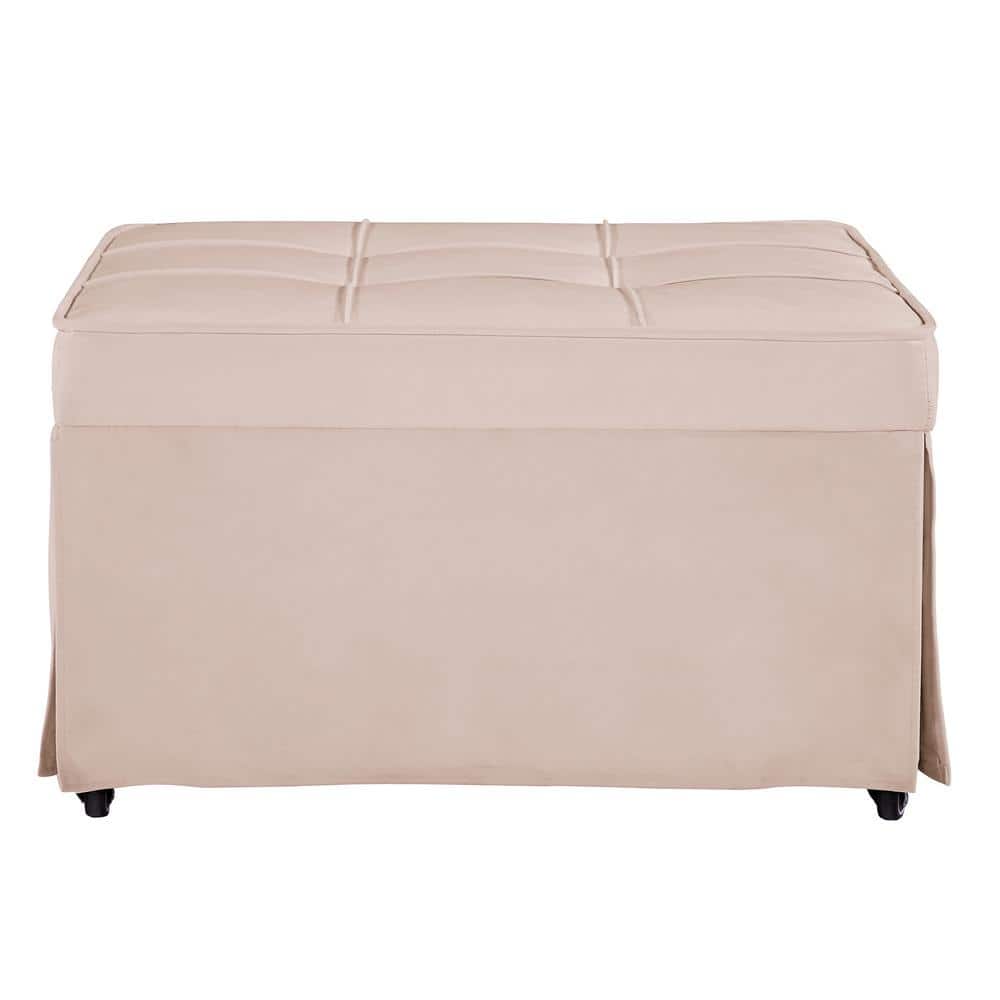 27.6 in. W Pink Folding Velvet Single Sofa Bed with Adjustable Backrest