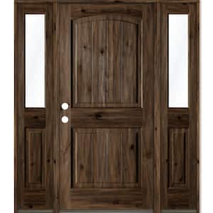 58 in. x 80 in. Rustic Knotty Alder 2 Panel Right-Hand/Inswing Clear Glass Black Stain Wood Prehung Front Door with DHSL