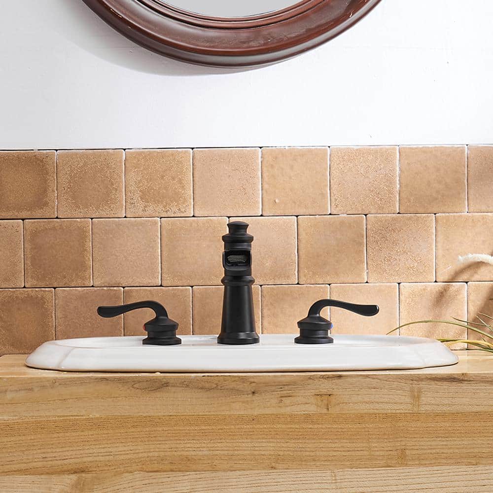 Matte Black Widespread Waterfall Bathroom Faucet with Lever Handles