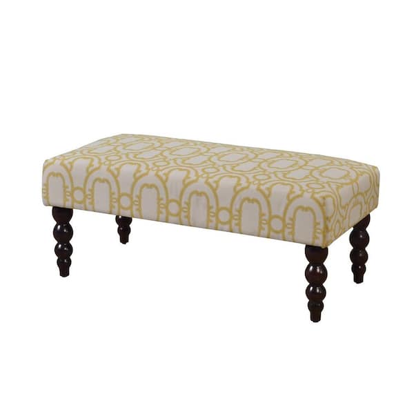 Linon Home Decor Gold Geo Solid Wood Fabric Claire Bench in Dark Walnut