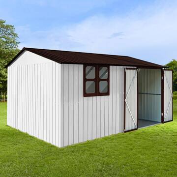 JimsMaison 12 ft. W x 10 ft. D White Coffee Metal Shed with Window (120 sq. ft.) JMSTSTG12-WCF