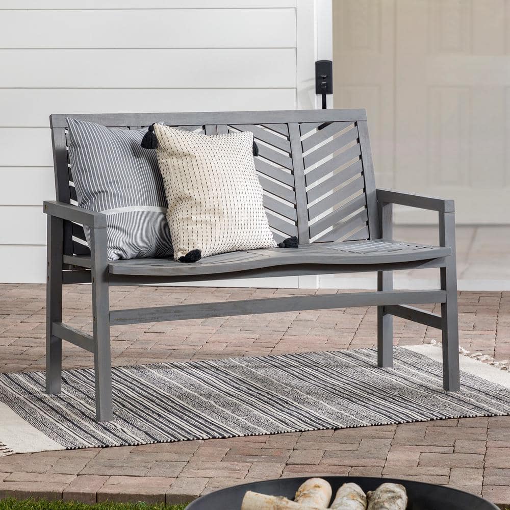 Walker Edison Furniture Company Grey Wash Acacia Wood Outdoor Loveseat ...