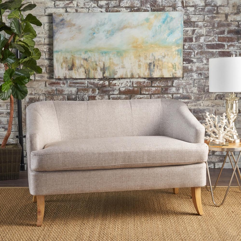 Elegant Beige Birch Wood Sloped Arm Loveseat