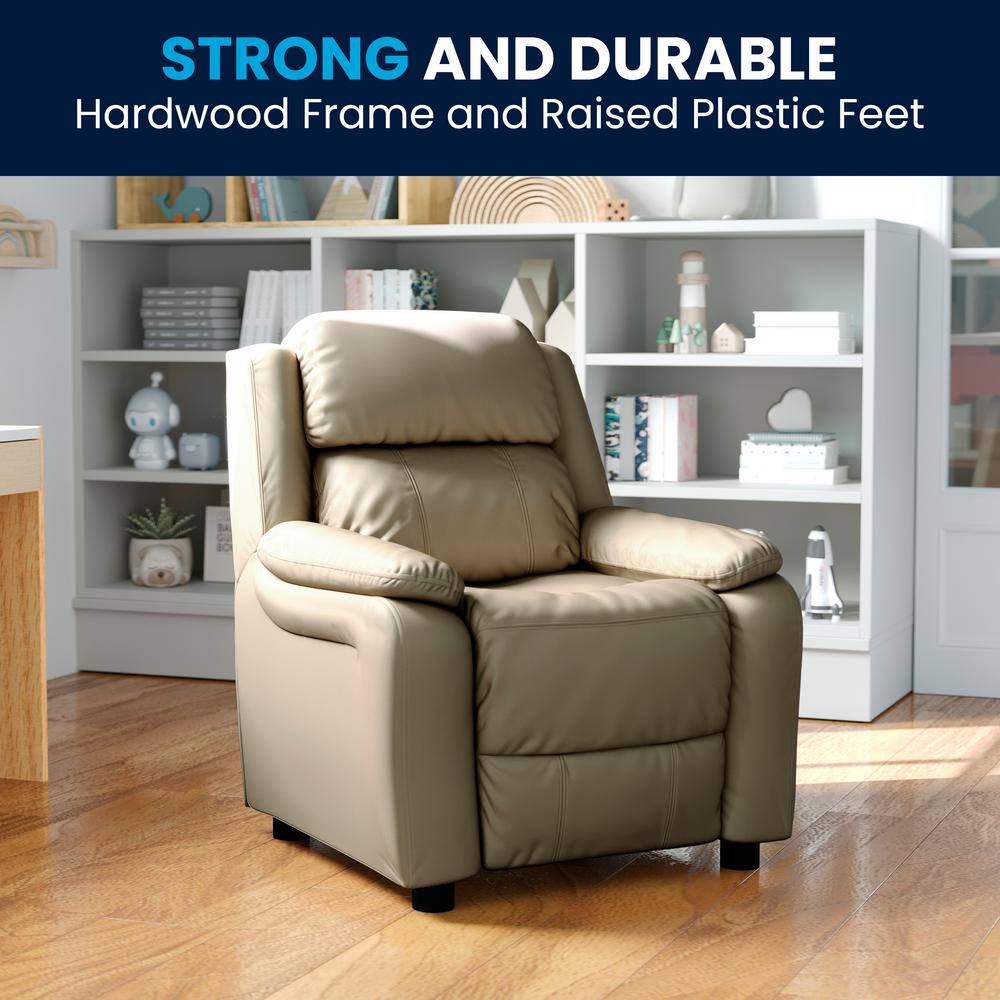 Comfy Spot Beige Microfiber Kids' Recliner with Cup Holder