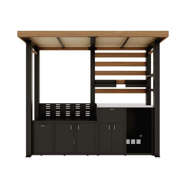 Outdoor Kitchen Series Natural Gas Modular Galvanized Steel Patio Grill Island with Stainless Steel Tabletop in Black