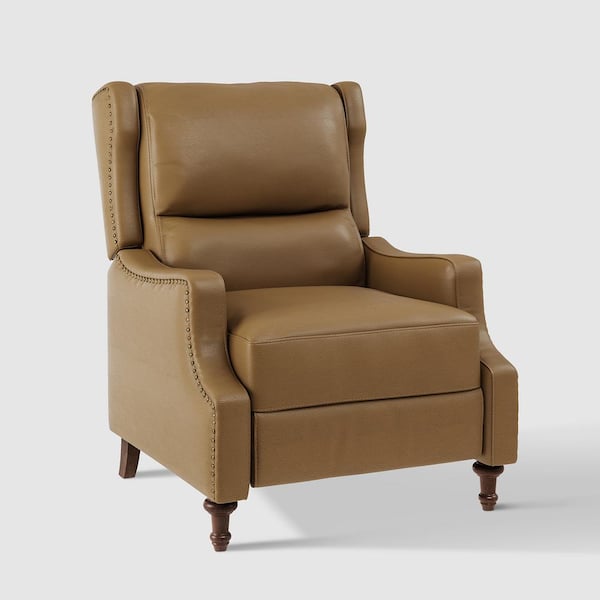 JAYDEN CREATION Gerhard Camel Genuine Leather Recliner with Nailhead Trim