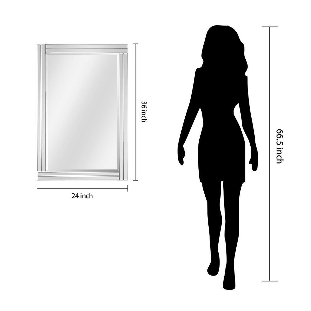 Modern Solid Wood Frame Rectangular Wall Mirror, 24" x 36", Clear Bevel
