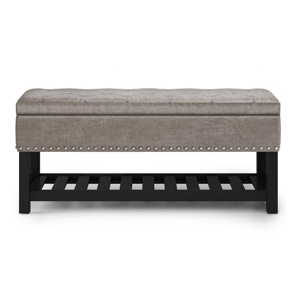Lomond Distressed Gray Taupe Tufted Storage Ottoman Bench