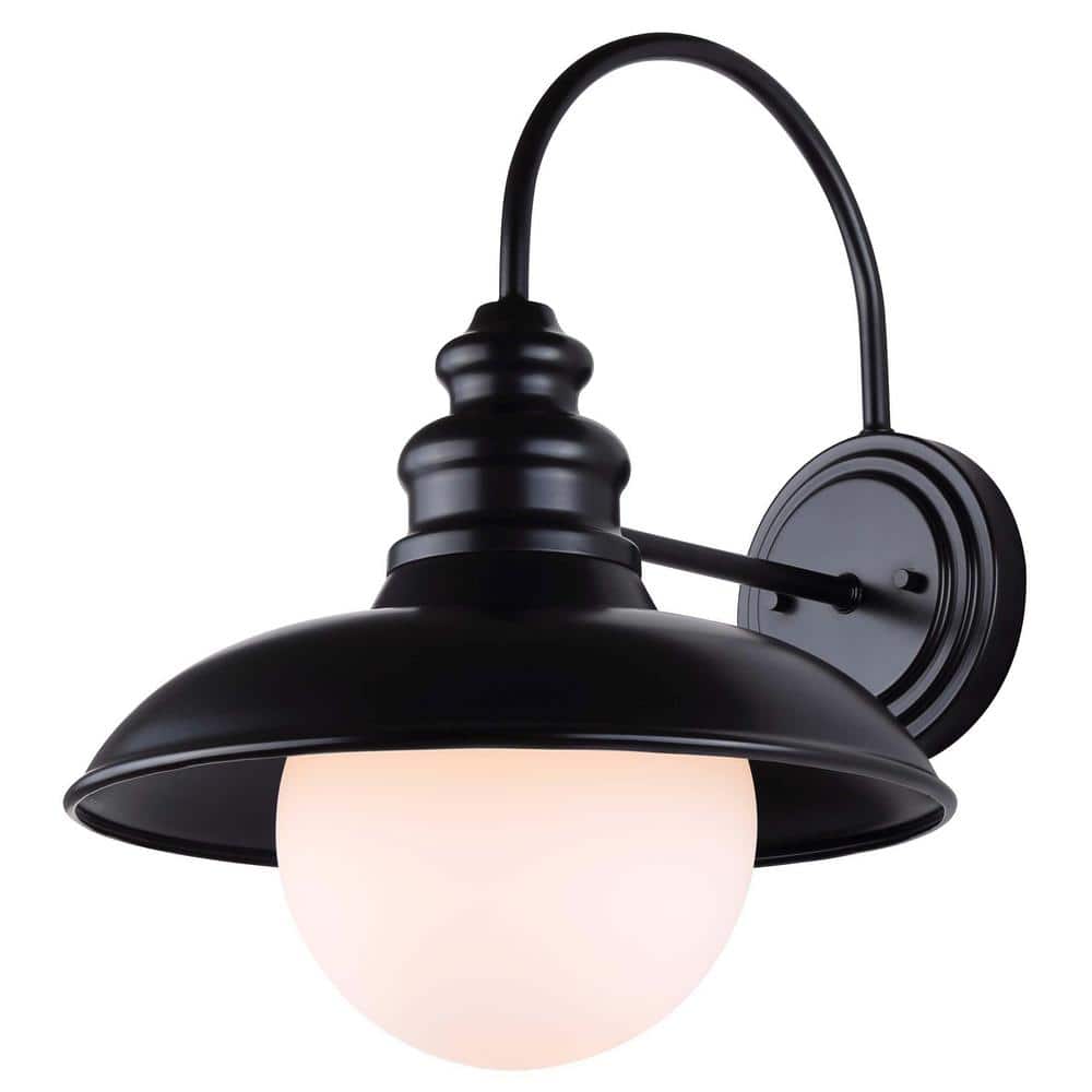 Matte Black Outdoor Sconce with Opal Glass Shade