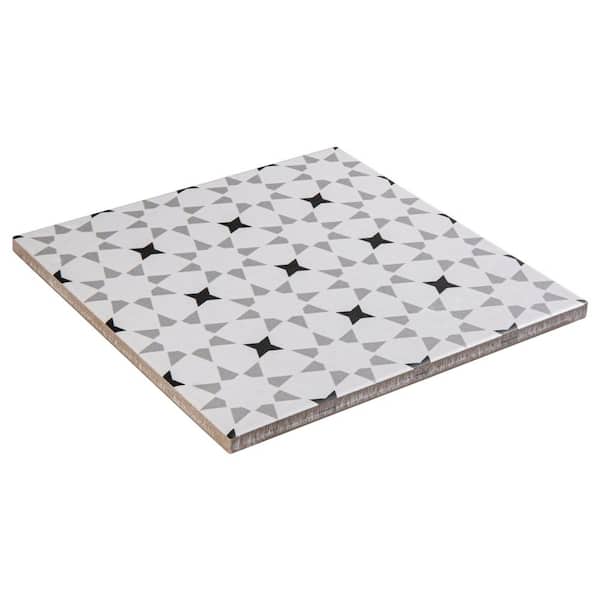 Bliss Deco Black/Gray and White 8 in. x 8 in. Porcelain Matte European Floor and Wall Tile Sample