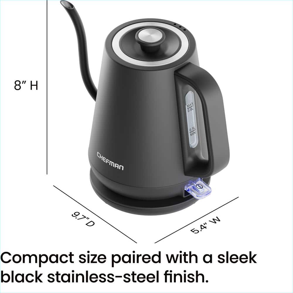 Chefman 0.8L Black Stainless Steel Electric Gooseneck Kettle