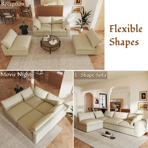 Magic Home 39.3 in. Square Arm 1-Piece Linen Rectangle Corner
