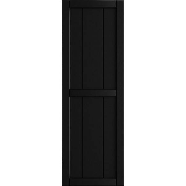 Ekena Millwork 10-3/4 in. x 38 in. True Fit PVC Two Board Framed Board and Batten Shutters Pair in Black