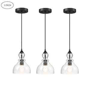 1-Light Kitchen Island Teardrop Seeded Glass Pendant with Matte Black finish (3-Pack)