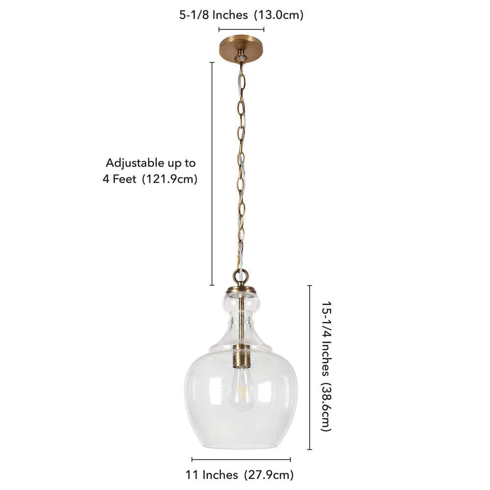 Verona 1-Light Brass Pendant with Seeded Glass Shade