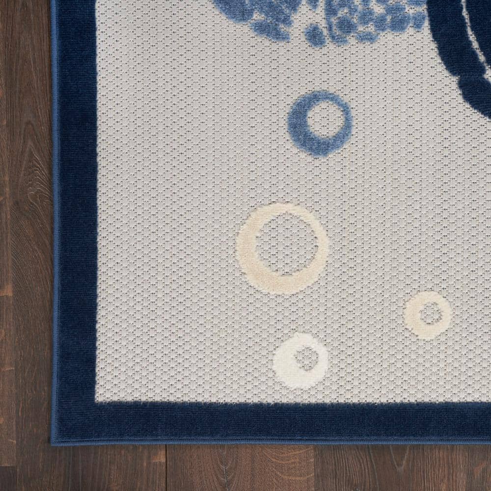 Navy Blue Synthetic Easy-Care Runner Rug 2'x6' with Sea Turtle Design