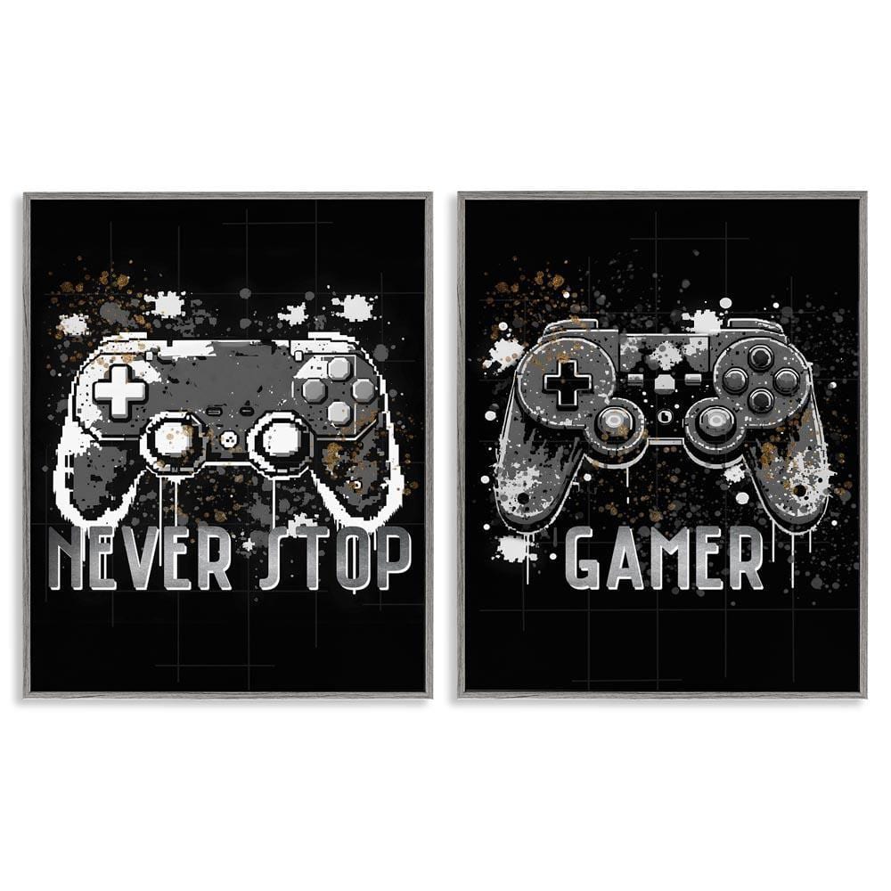 Modern Gamer Controller Phrases by Kim Allen 2 Piece Gray Framed Typography Giclee Art Print 20 in. x 16 in.