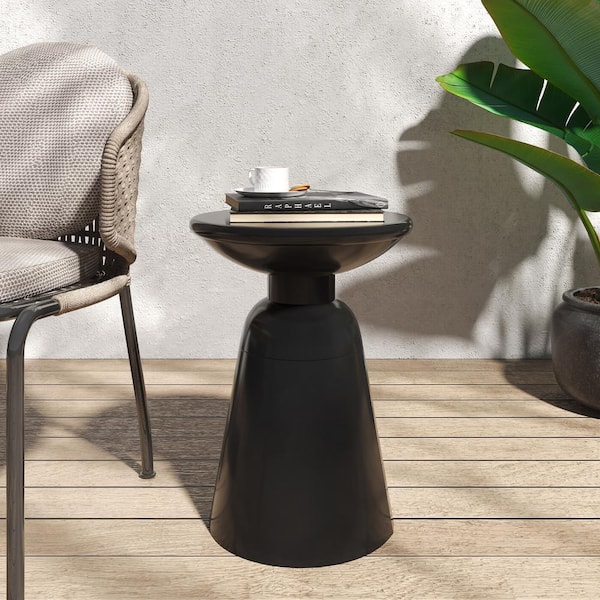 Black Metal Outdoor End Table Side Table, Large 15 in. Round